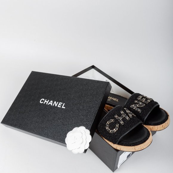 Chanel 21C Tweed Chain Letter Slides - Picture 12 of 12